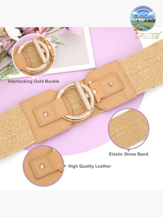 Straw Woven Elastic Belt for Women Vintage Wide Stretch Waistband Dress Boho main image 5